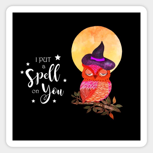 I put a spell on you halloween witchy owl Sticker by LatiendadeAryam